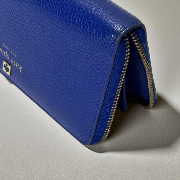 Kate Spade Laurel Way Neda Large Wallet Pebbled Leather Zip Up Cornflower Blue - Picture 11 of 14